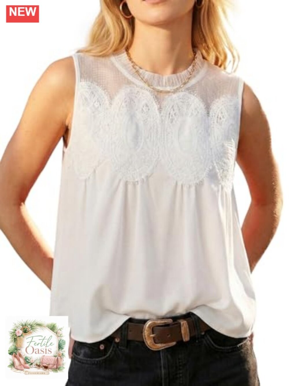 Womens Lace Sleeveless Tank Top Babydoll Flared Mesh Swing Blouse Dressy Casual
